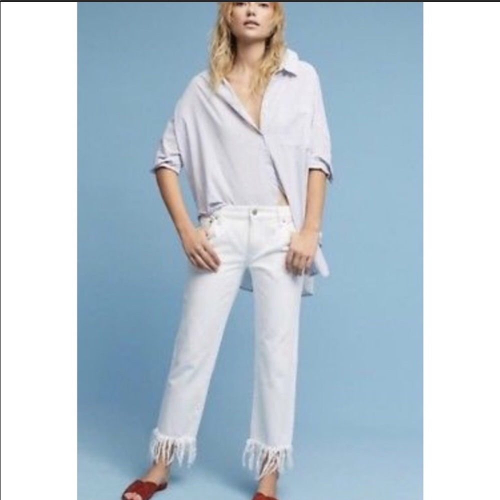 Anthropologie Hyphen Frayed White Jeans - Picture 6 of 6